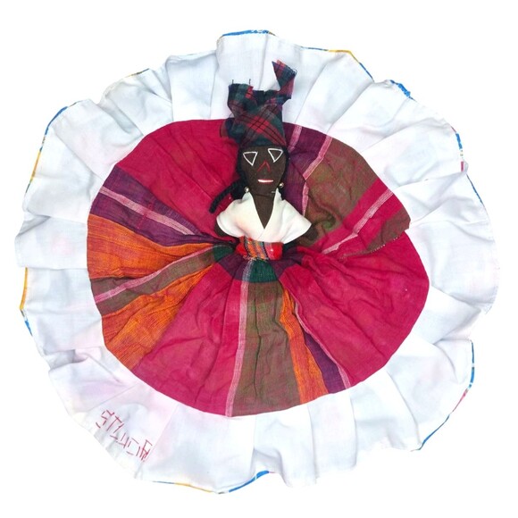 VTG Caribbean Reversible Topsy Turvy Cloth Rag Doll Handmade St Lucia Folk Art - Picture 2 of 4